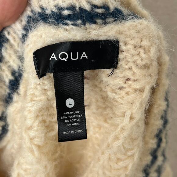 AQUA Cream Blue Vneck Varisty Wool Blend Sweater Preppy Gossip Girl College sz L - Picture 3 of 7